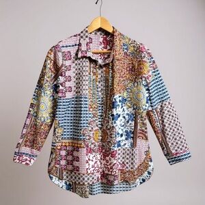Aratta Silent Journey Patchwork Boho Button Front Top Multicolor S/M